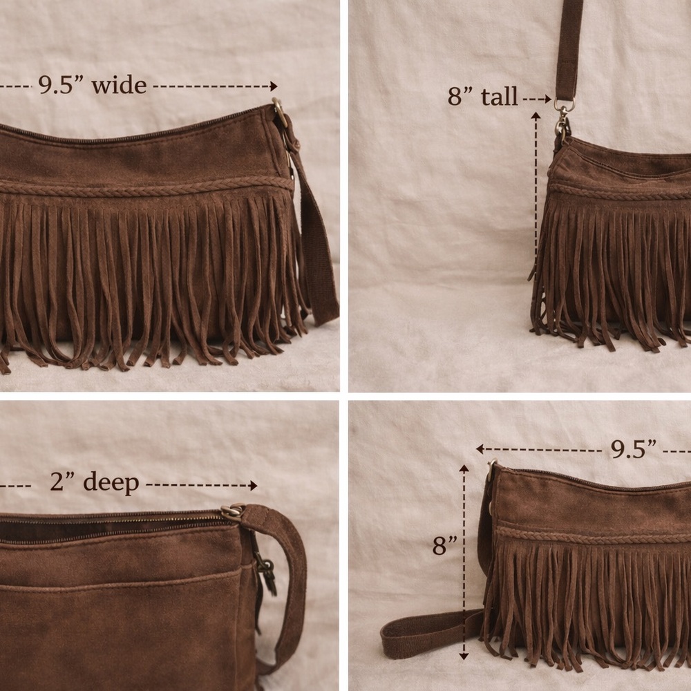 American Eagle Brown Suede Fringe Crossbody Bag Boho Festival Western - Picture 13 of 13